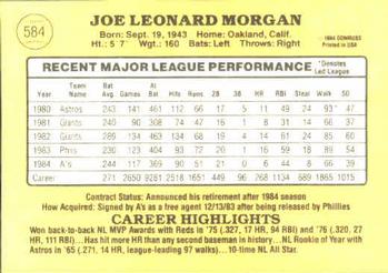 1985 Donruss #584 Joe Morgan Back