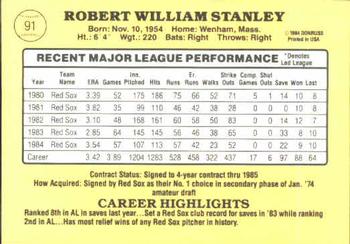 1985 Donruss #91 Bob Stanley Back