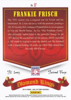 2014 Panini Hall of Fame 75th Year Anniversary - Diamond Kings #17 Frankie Frisch Back