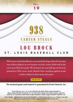 2014 Panini Immaculate Collection - Accolades Materials #19 Lou Brock Back