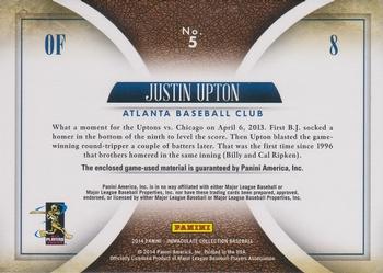 2014 Panini Immaculate Collection - Immaculate Singles Memorabilia #5 Justin Upton Back