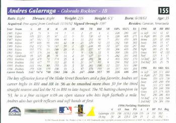 1997 Score #155 Andres Galarraga Back