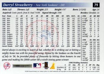 1997 Score #79 Darryl Strawberry Back