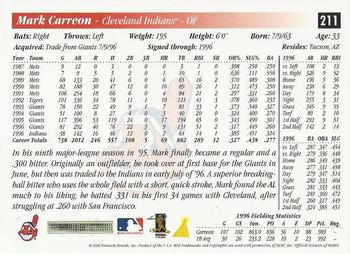 1997 Score #211 Mark Carreon Back
