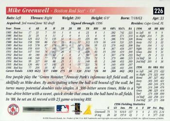 1997 Score #226 Mike Greenwell Back