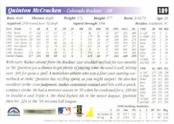 1997 Score #189 Quinton McCracken Back