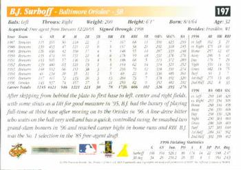 1997 Score #197 B.J. Surhoff Back
