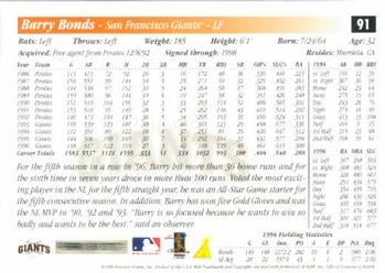 1997 Score #91 Barry Bonds Back