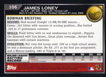 2010 Bowman #106 James Loney Back