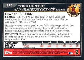 2010 Bowman #111 Torii Hunter Back