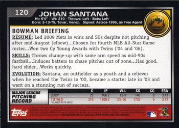 2010 Bowman #120 Johan Santana Back