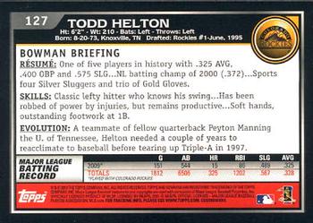 2010 Bowman #127 Todd Helton Back