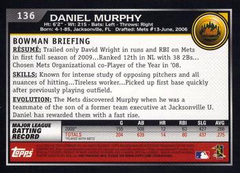 2010 Bowman #136 Daniel Murphy Back