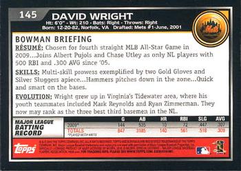 2010 Bowman #145 David Wright Back