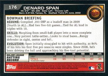 2010 Bowman #176 Denard Span Back