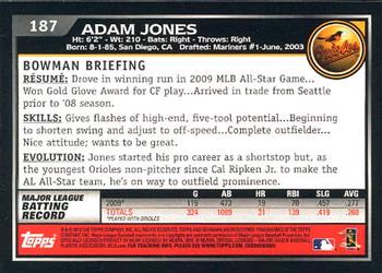 2010 Bowman #187 Adam Jones Back