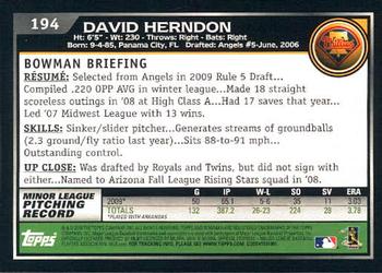 2010 Bowman #194 David Herndon Back
