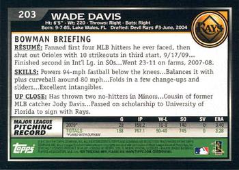 2010 Bowman #203 Wade Davis Back