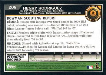 2010 Bowman #209 Henry Rodriguez Back