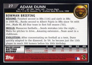 2010 Bowman #27 Adam Dunn Back