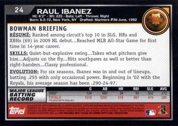 2010 Bowman #24 Raul Ibanez Back