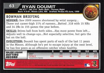 2010 Bowman #63 Ryan Doumit Back