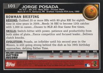 2010 Bowman #101 Jorge Posada Back