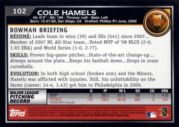 2010 Bowman #102 Cole Hamels Back