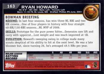 2010 Bowman #163 Ryan Howard Back