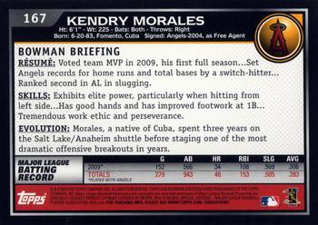 2010 Bowman #167 Kendry Morales Back