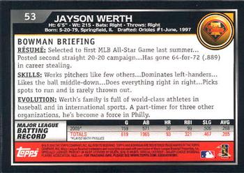 2010 Bowman #53 Jayson Werth Back
