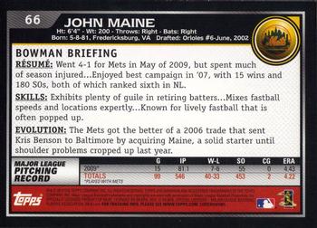 2010 Bowman #66 John Maine Back