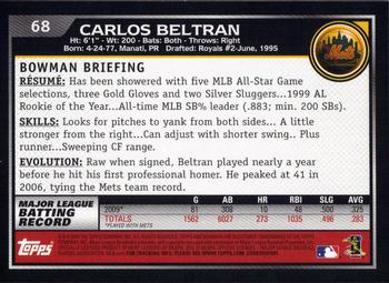 2010 Bowman #68 Carlos Beltran Back