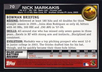 2010 Bowman #70 Nick Markakis Back