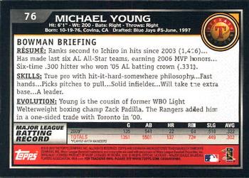 2010 Bowman #76 Michael Young Back