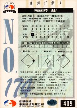 1994 CPBL #409 Chu-Ming Lee Back