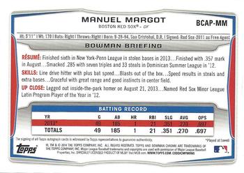 2014 Bowman Chrome - Prospect Autographs #BCAP-MM Manuel Margot Back