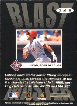 1997 Score - Blast Masters #3 Juan Gonzalez Back