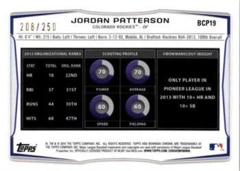 2014 Bowman Chrome - Prospects Blue Refractors #BCP19 Jordan Patterson Back