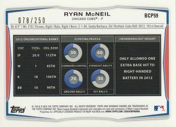 2014 Bowman Chrome - Prospects Blue Refractors #BCP59 Ryan McNeil Back