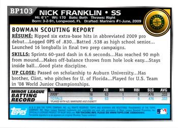2010 Bowman - Prospects #BP103 Nick Franklin Back