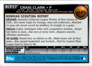 2010 Bowman - Chrome Prospects #BCP27 Craig Clark Back