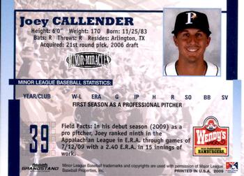 2009 Grandstand Princeton Rays #NNO3 Joey Callender Back