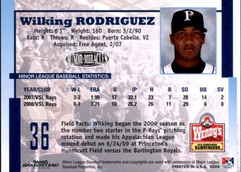 2009 Grandstand Princeton Rays #NNO20 Wilking Rodriguez Back
