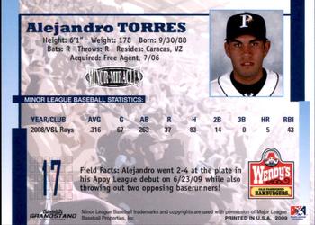 2009 Grandstand Princeton Rays #NNO27 Alejandro Torres Back