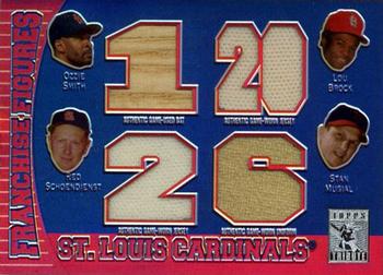 2001 Topps Tribute - Franchise Figures Relics #RM-SBSM Ozzie Smith / Lou Brock / Stan Musial Front