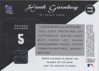 2001 Topps Tribute - Game Bat Relics Stencils #RB-HG Hank Greenberg Back
