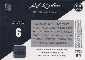 2001 Topps Tribute - Game Bat Relics Stencils #RB-AK Al Kaline Back