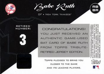 2001 Topps Tribute - Game Bat Relics Stencils #RB-BR Babe Ruth Back
