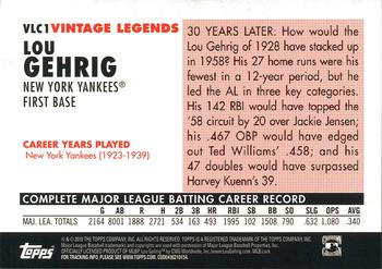 2010 Topps - Vintage Legends Collection #VLC1 Lou Gehrig Back
